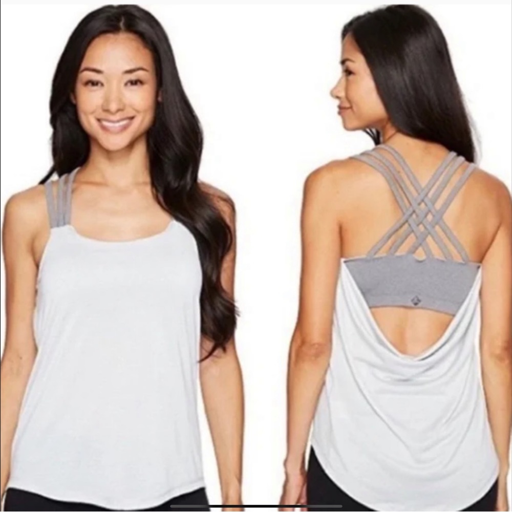 EUC PRANA Waterfall Tank Small Attached Bra Gray Workout Gym Athlete Athletic